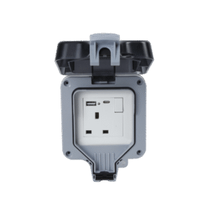 Single Outdoor Weatherproof Switched 1 Gang Socket With USB-A & USB-C
